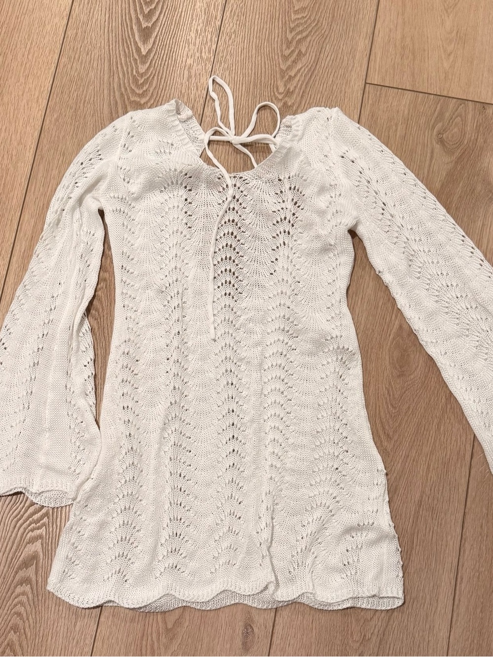SHEIN White Crochet Tie-Neck Swim Coverup